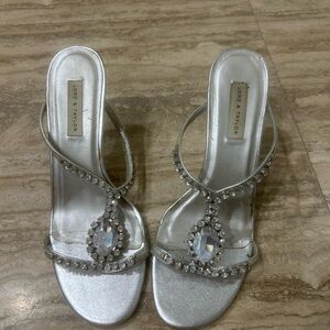 Lord & Taylor Silver Crystal Embellished Heel Sandals